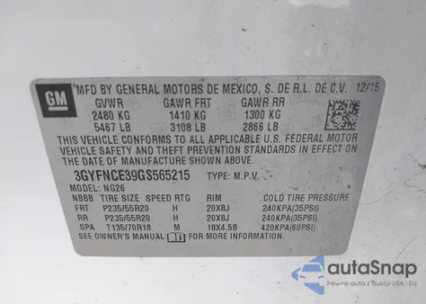 2016 Cadillac Srx Performance Collection из США, поврежденный, VIN 3GYFNCE39GS565215